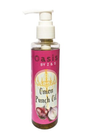 Herbal Onion Punch hair oil in transparent plastic bottle with white pump top